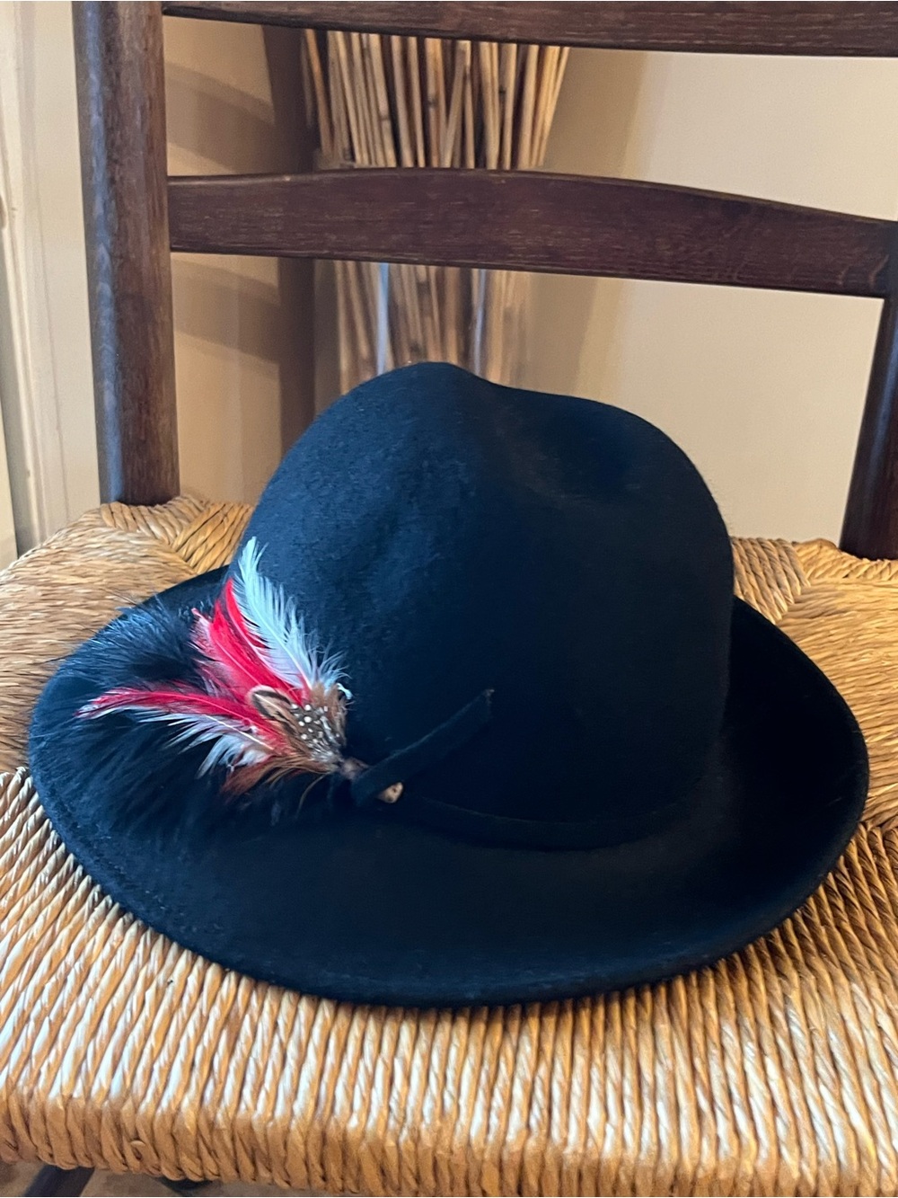 Vintage Lancaster 100% Wool Felt Fedora Hat with Feathers - Like New